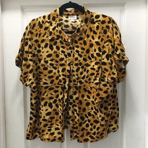 boxy short-sleeved leopard button down